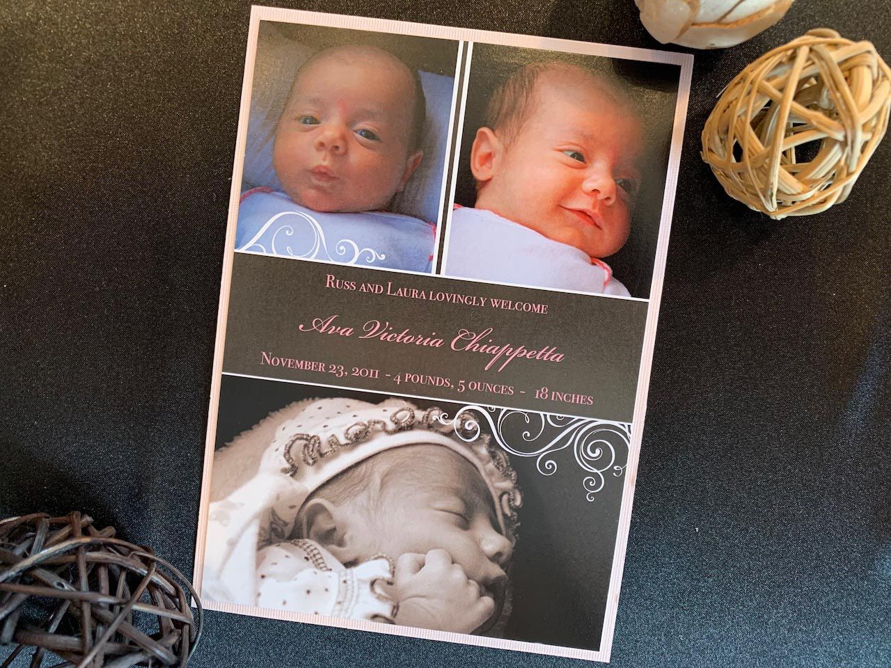 Layered 3-Photo Birth Announcement