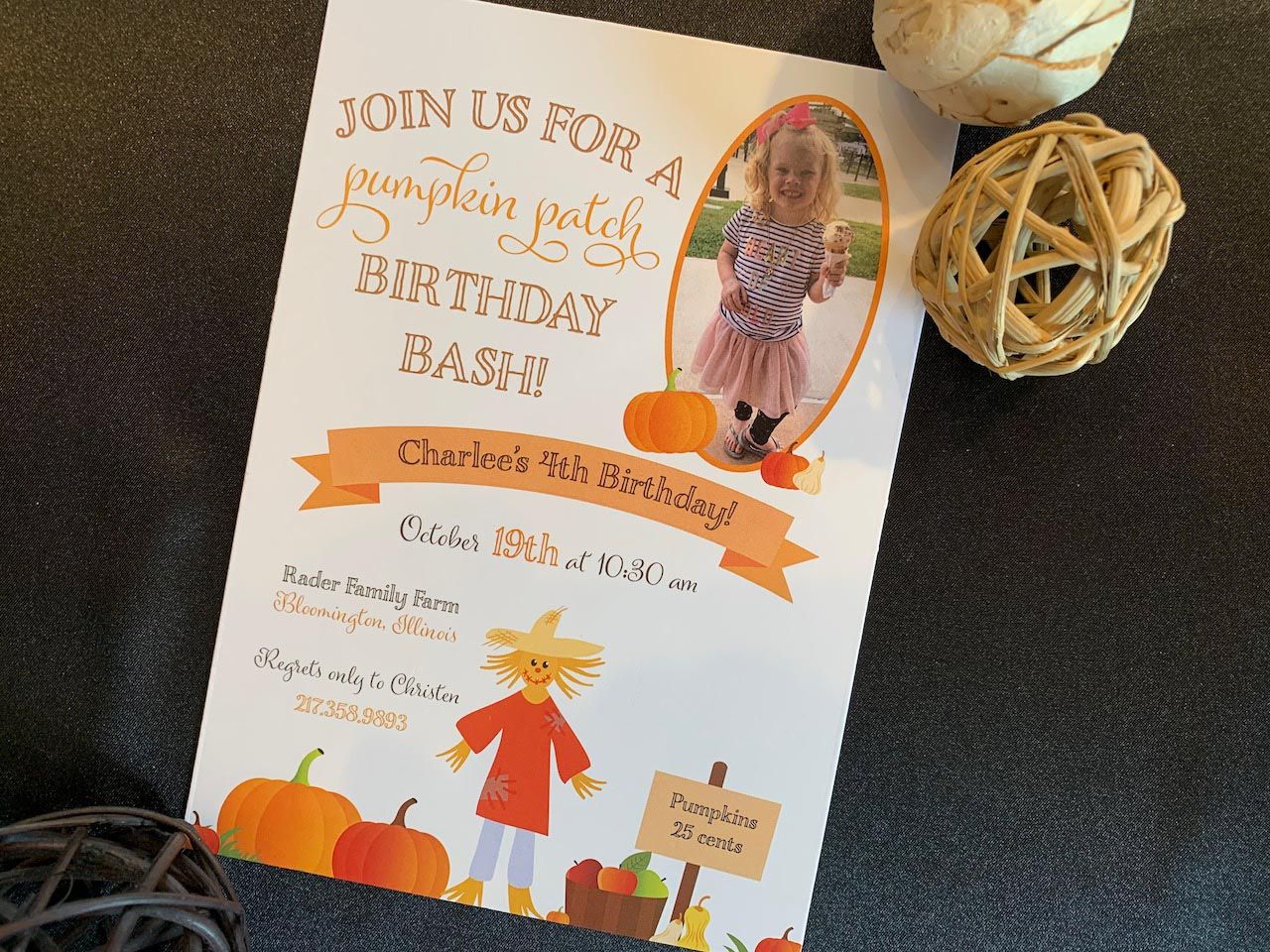 Kid's Pumpkin Themed Birthday Party Invitation