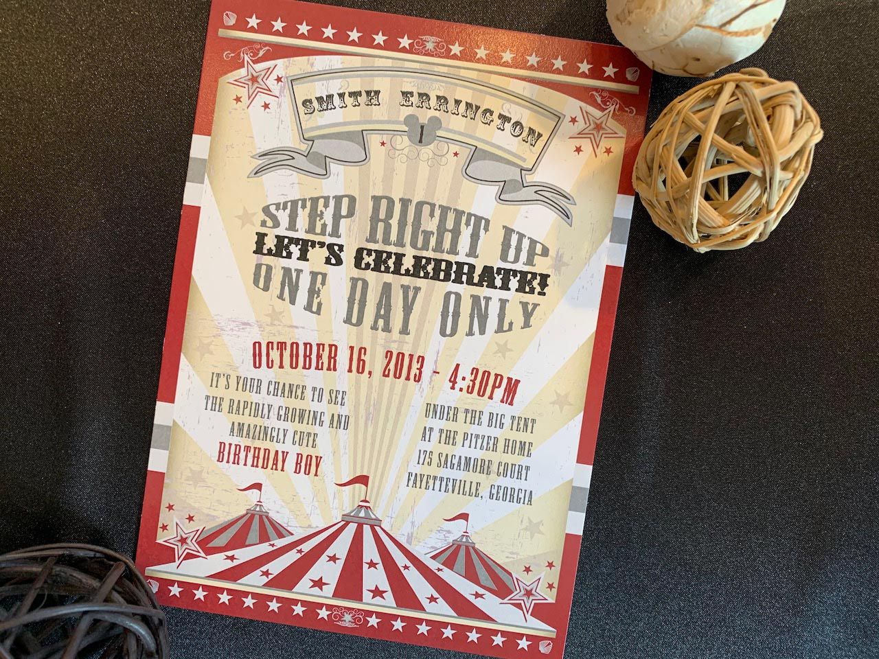 Circus Themed Birthday Party Invitation