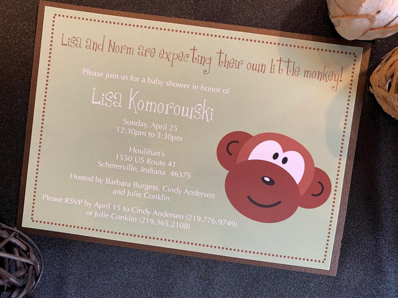 Monkey Themed Baby Shower Invitation