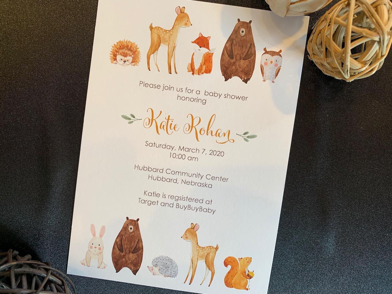 Forest Animals Baby Shower Invitation