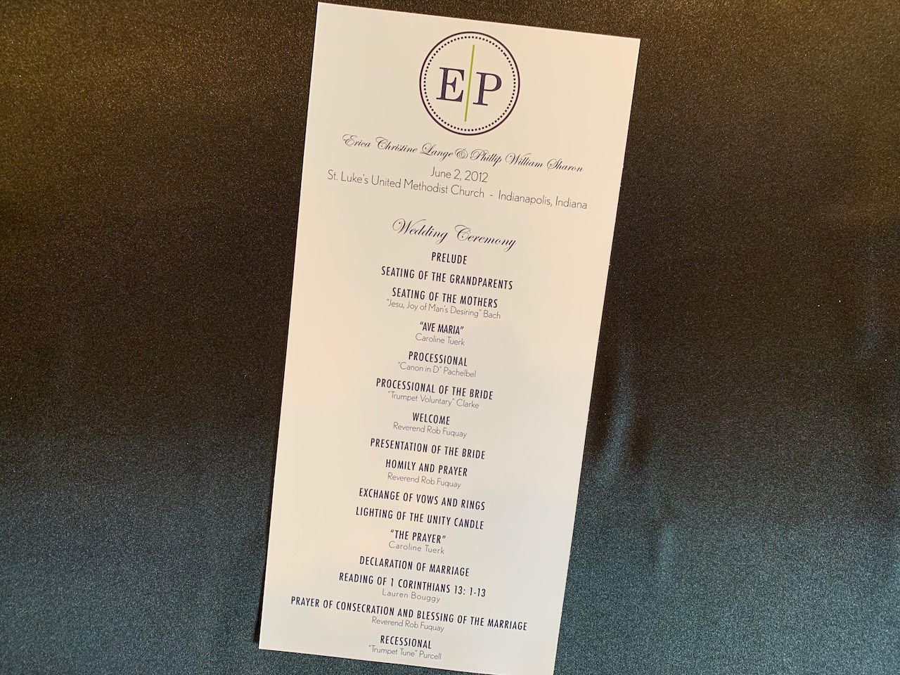 Vertical One Page  Wedding Program