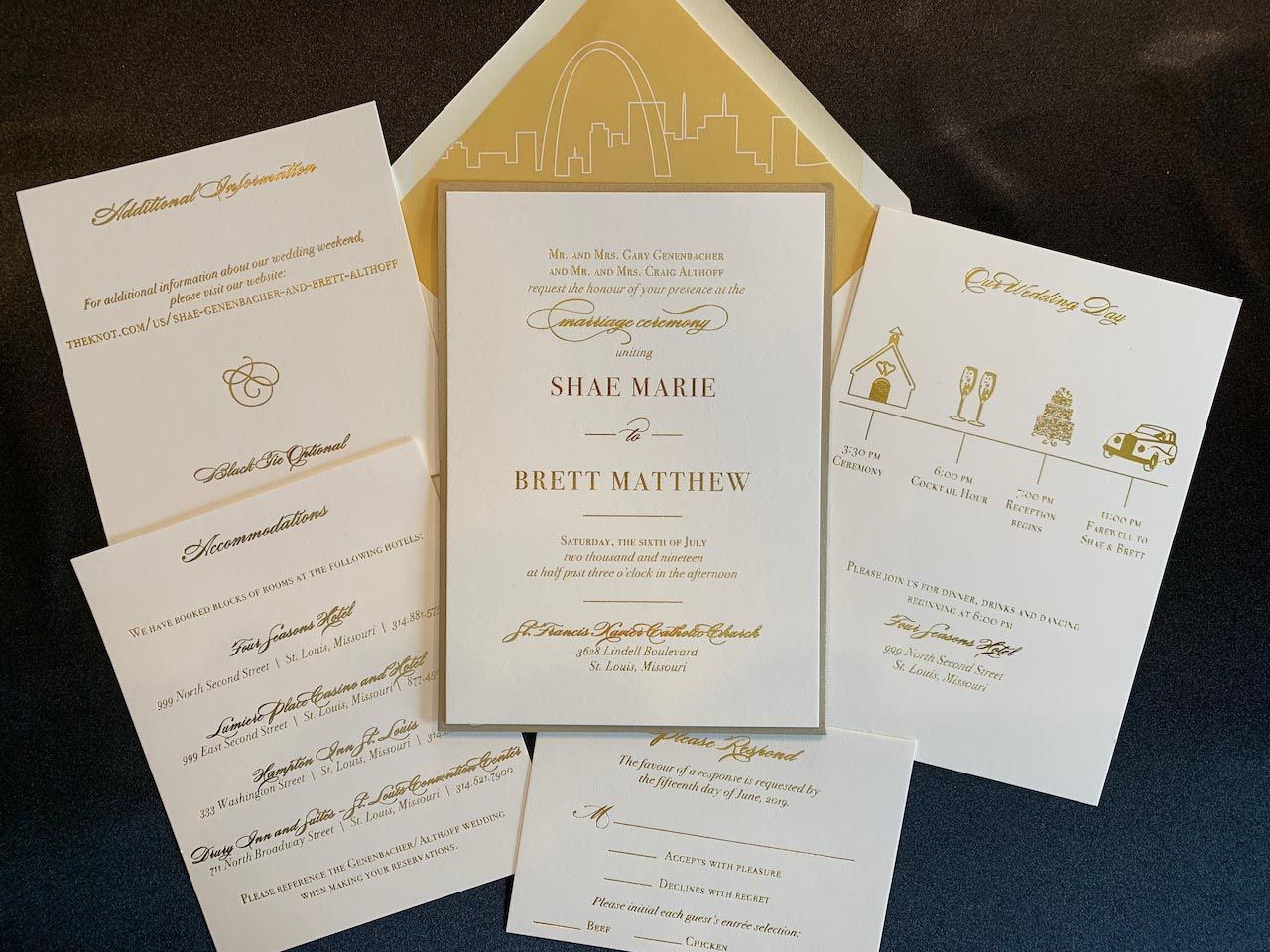 Gold Foil Wedding Invitation Package with Custom Liner