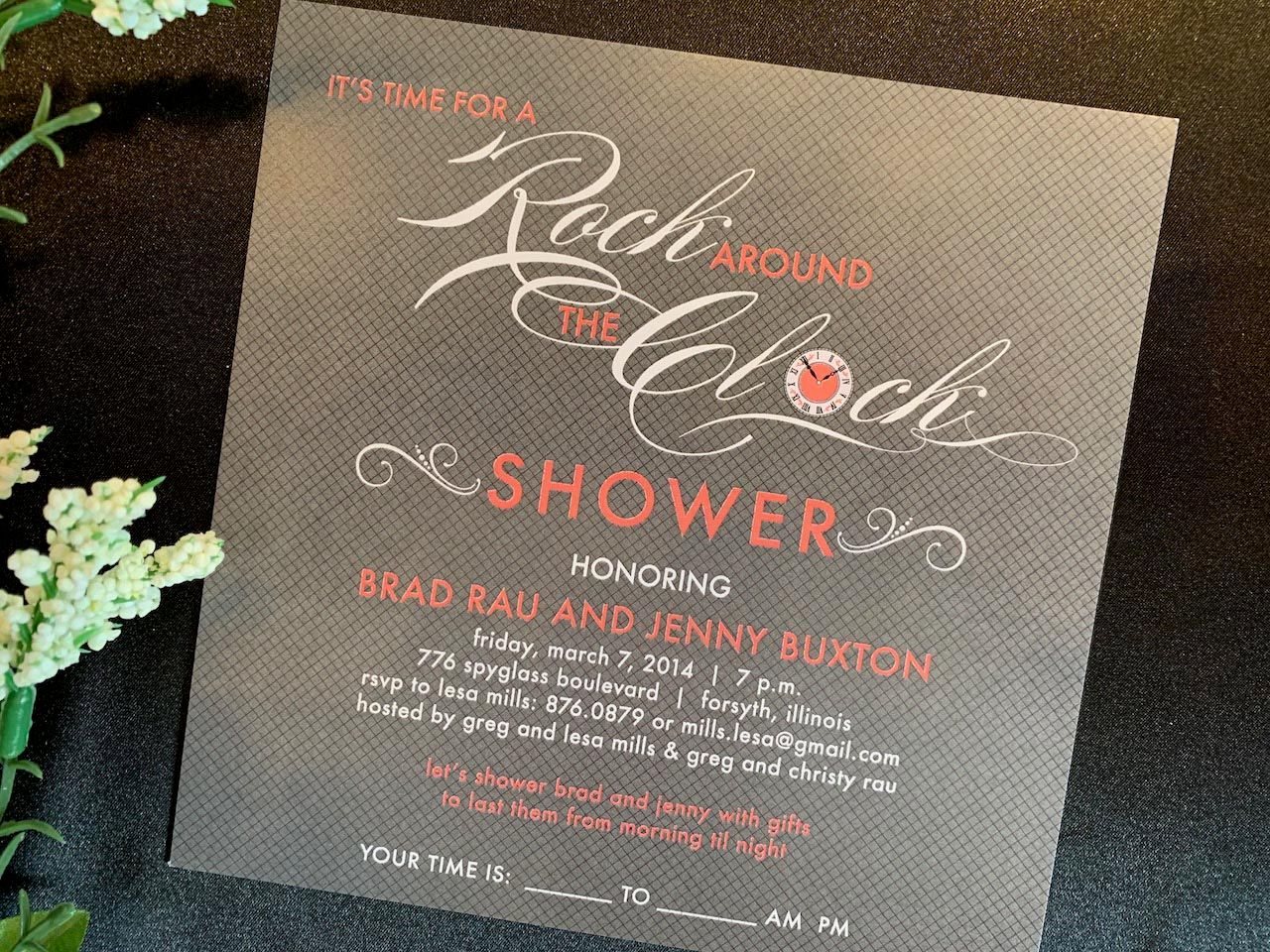 “Rock Around the Clock” Shower Invitation
