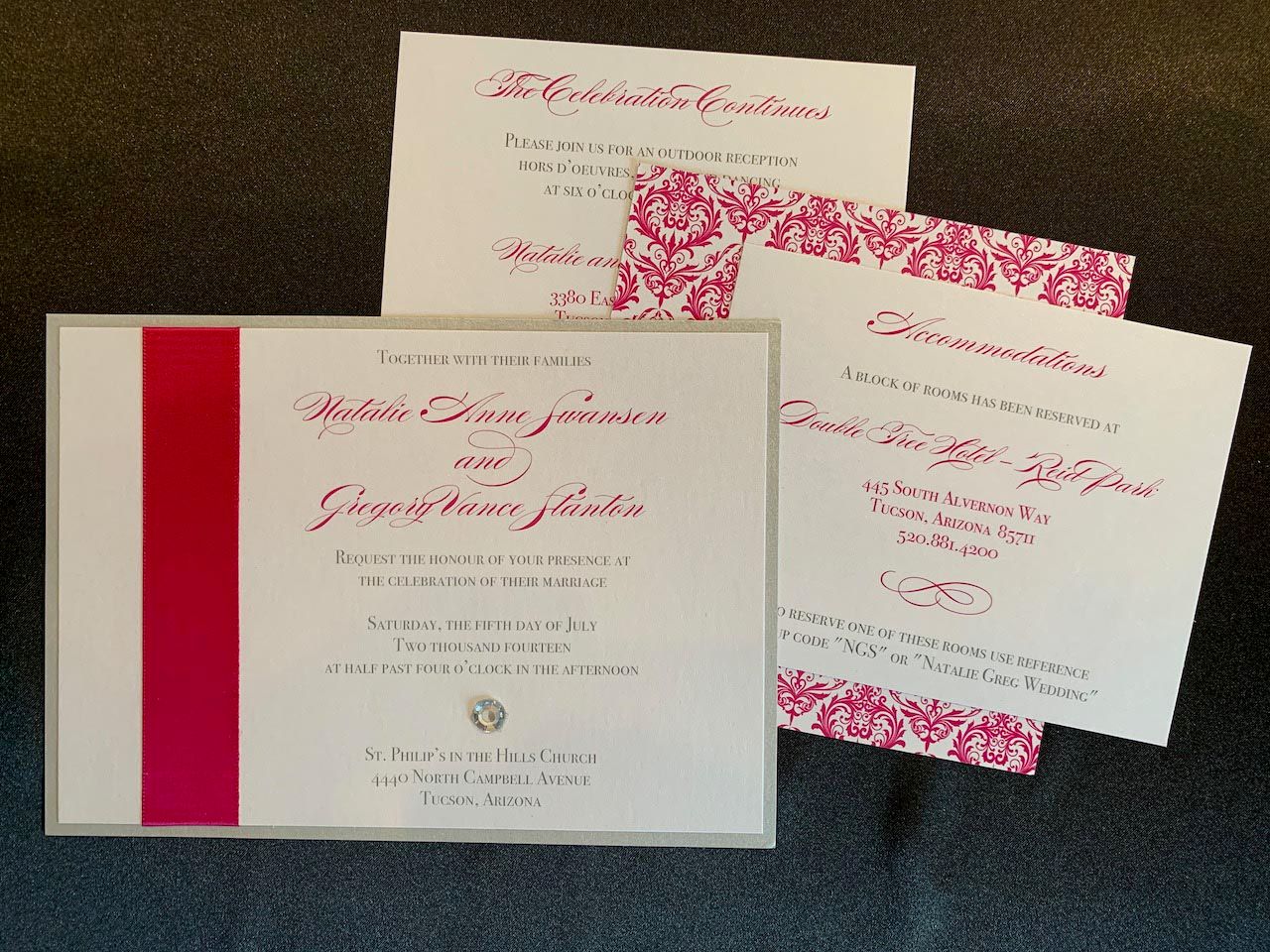 Embellished Damask Wedding Invitation Suite